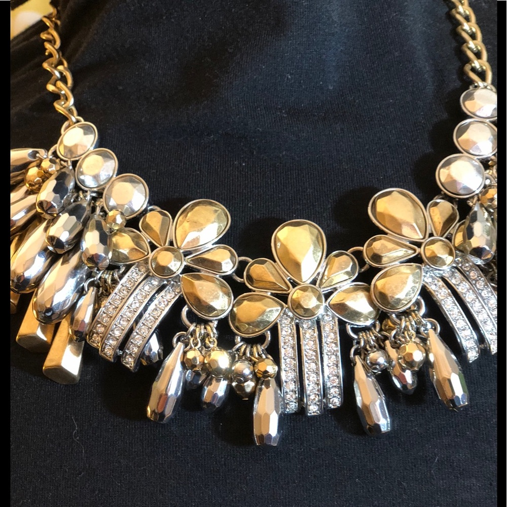 Fun Statement Necklace - Gold, Silver Tone Rhinestone - Picture 2 of 6